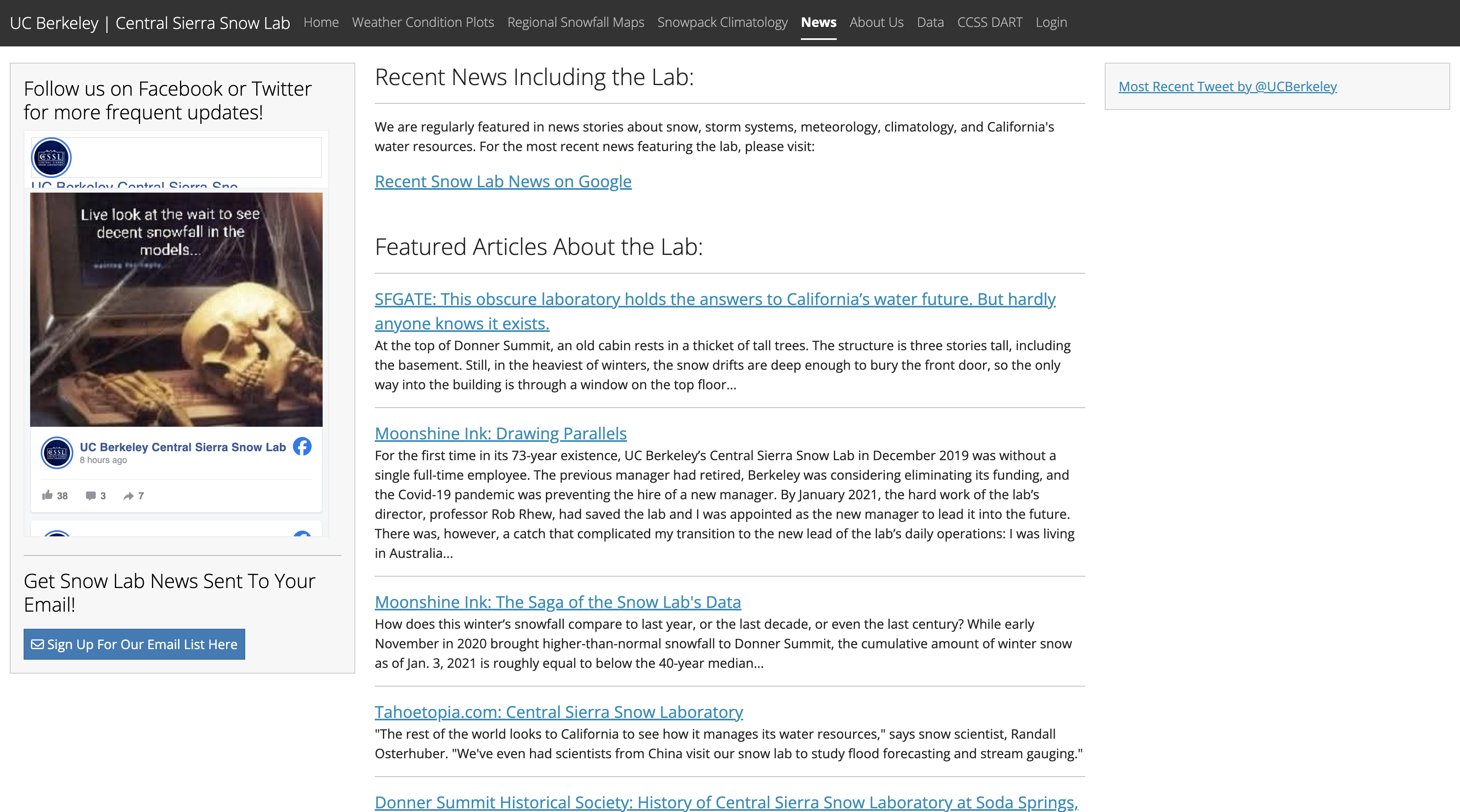 Existing Snow Lab website screen